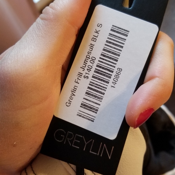 NWT Black w/ White Collar Greylin Halter Jumpsuit - Picture 4 of 5